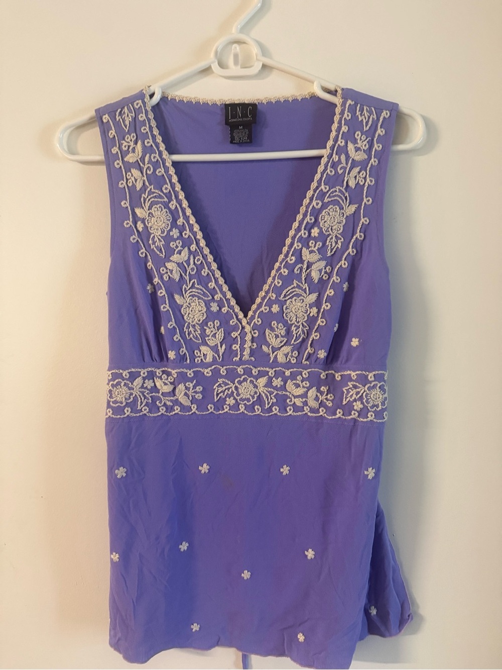 INC International Concepts Lavender Embroidered Boho Tank Top Medium